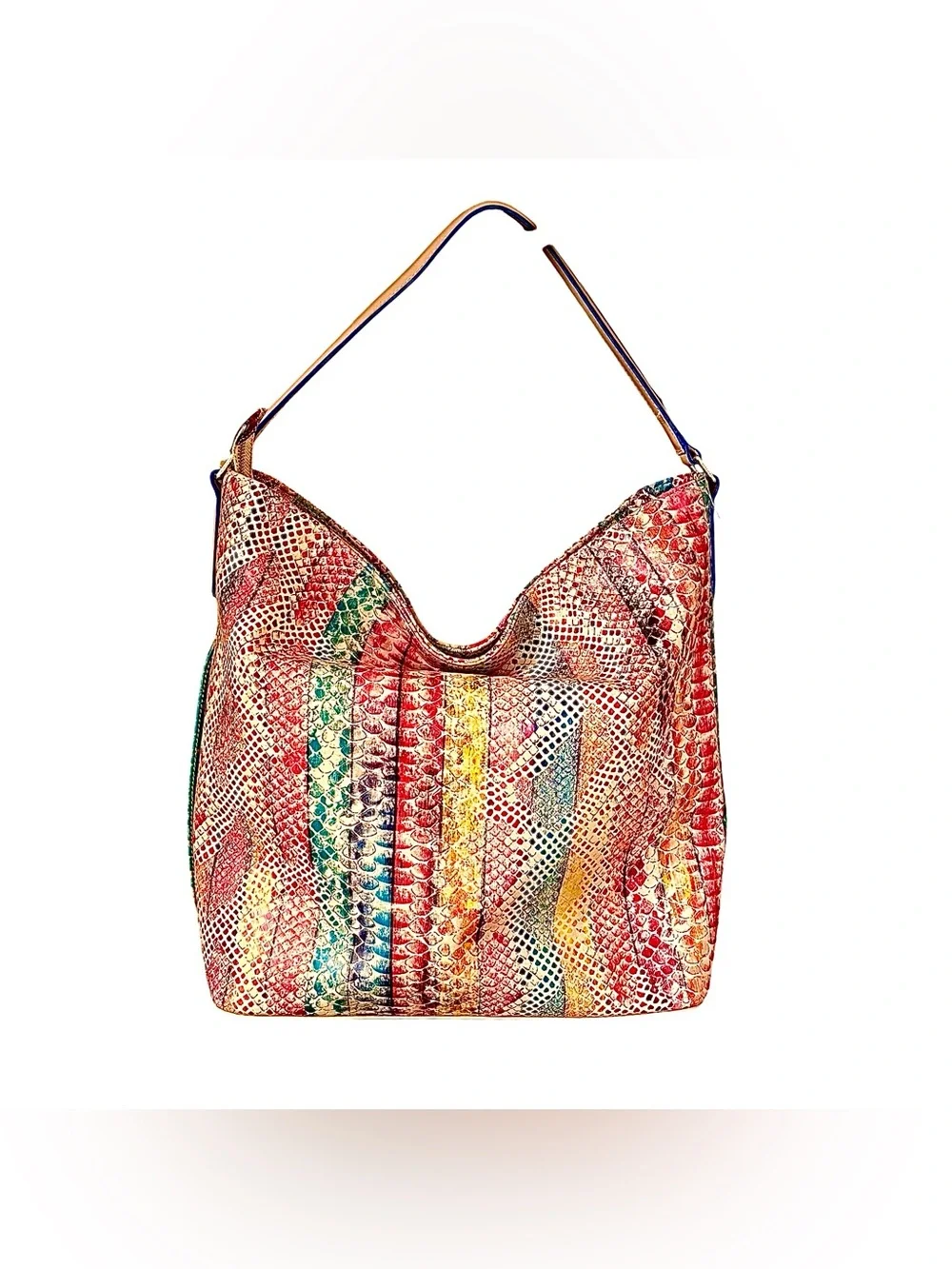 BRAHMIN Multicolored Snakeskin Print Leather Hobo